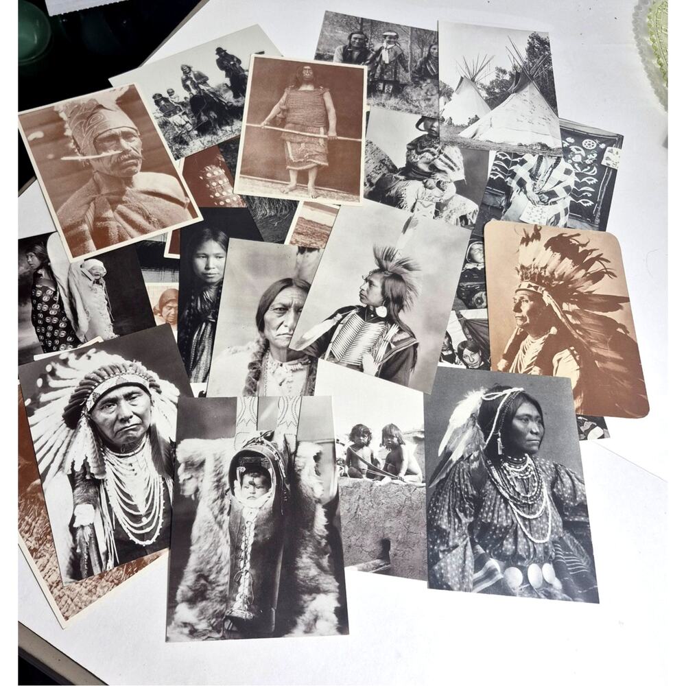 Vintage Black & White Native American Post Cards Blank Lot of 25 4 x 6 Ephemera